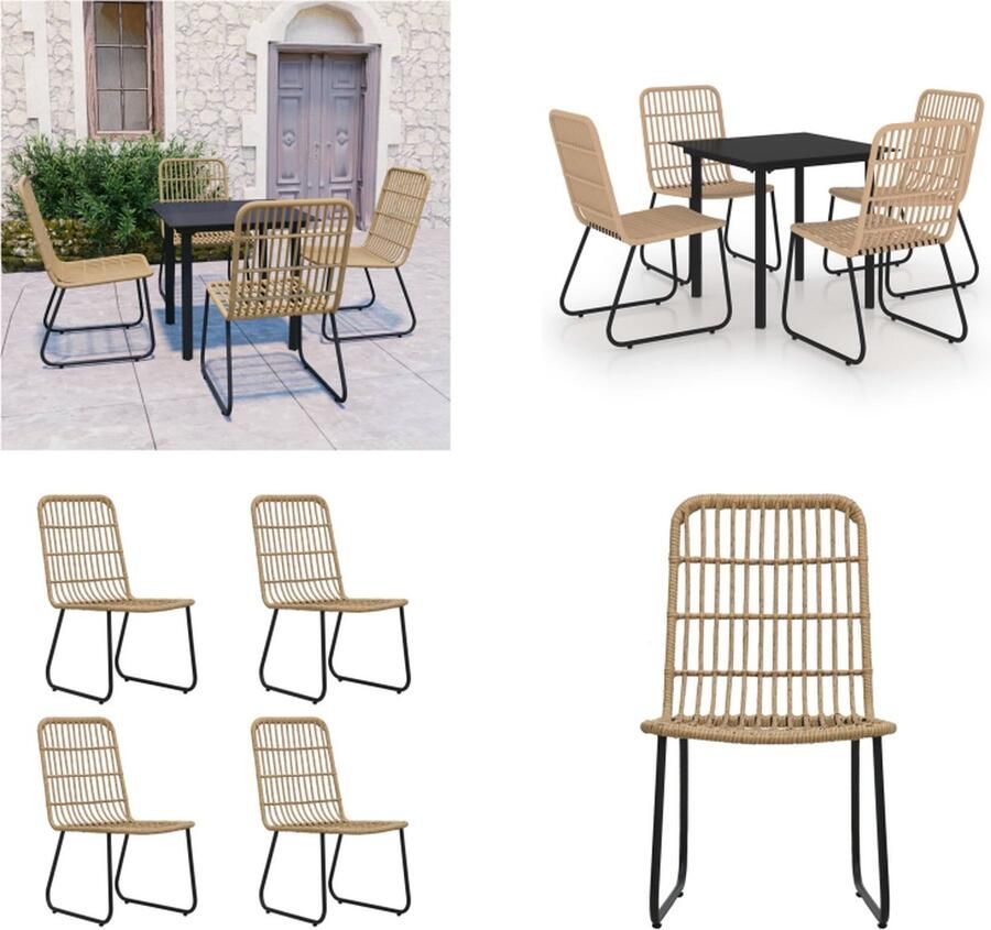 VidaXL 5-delige Tuinset poly rattan en glas Eetset Eetsets Eettafel En Stoel Eettafels En Stoelen