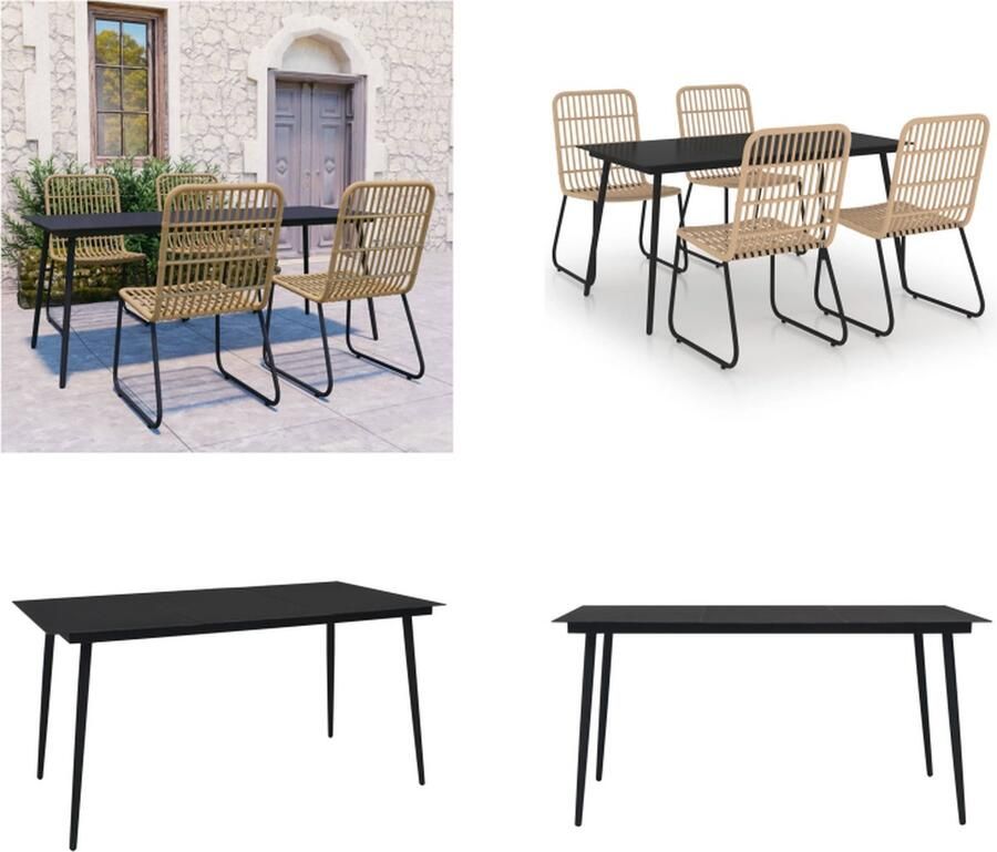 VidaXL 5-delige Tuinset poly rattan en glas Eetset Eetsets Eettafel En Stoel Eettafels En Stoelen