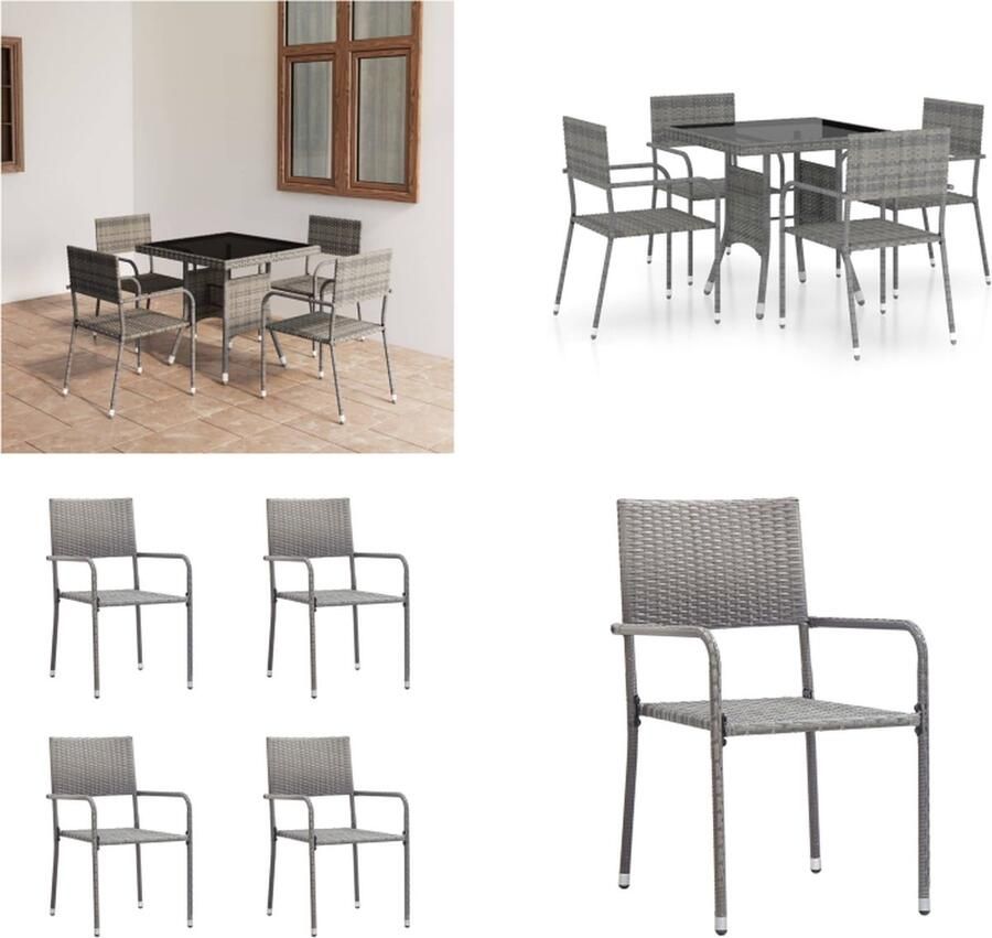VidaXL 5-delige Tuinset poly rattan grijs Eetset Eetsets Eethoek Eethoeken