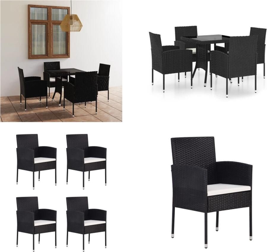 VidaXL 5-delige Tuinset poly rattan zwart Eetset Eetsets Eethoek Eethoeken