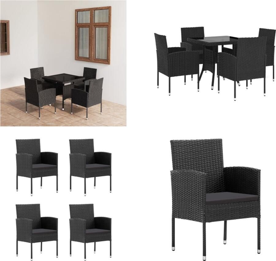 VidaXL 5-delige Tuinset poly rattan zwart Eetset Eetsets Eethoek Eethoeken