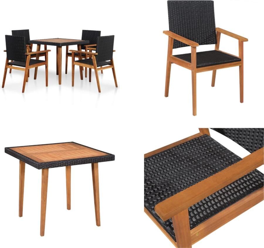 VidaXL 5-delige Tuinset poly rattan zwart en bruin Tuinset Tuinsets Eetset Eetsets