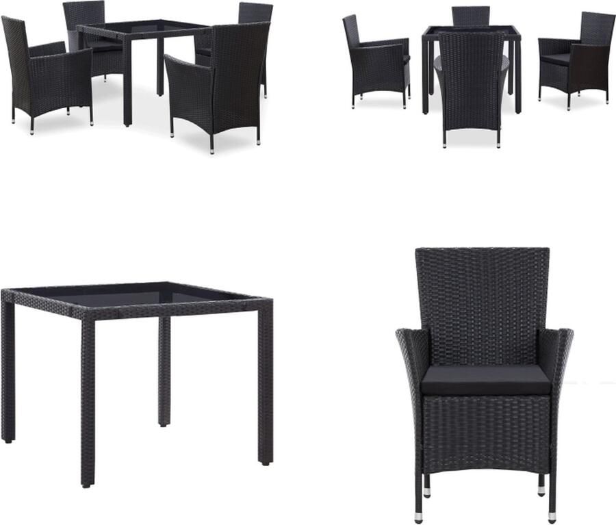 VidaXL 5-delige Tuinset poly rattan zwart Tuintafel En Stoel Tuintafels En Stoelen Tuintafel Set Tuintafel Sets