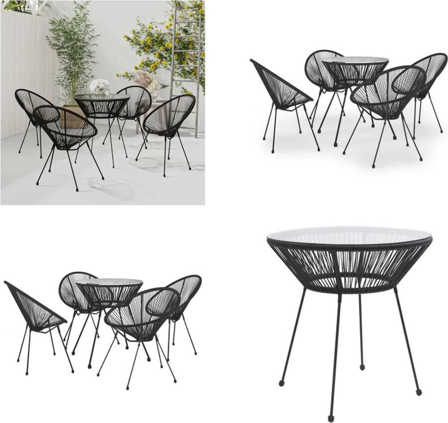 VidaXL 5-delige Tuinset PVC-rattan zwart Eetset Eetsets Eethoek Tafel