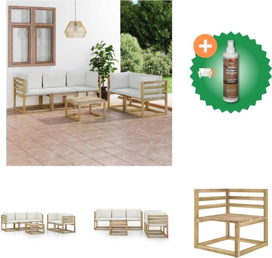 VidaXL Hoekbank Grenenhout Groen Geïmpregneerd 64x64x70 cm Inclusief kussens Tuinset Inclusief Houtreiniger en verfrisser