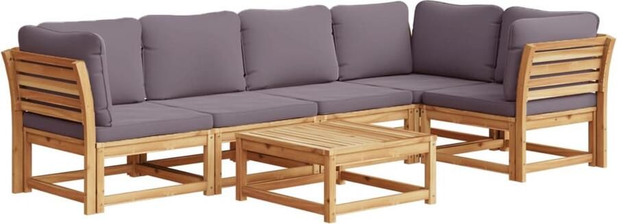 VidaXL 6-delige Loungeset met kussens massief acaciahout