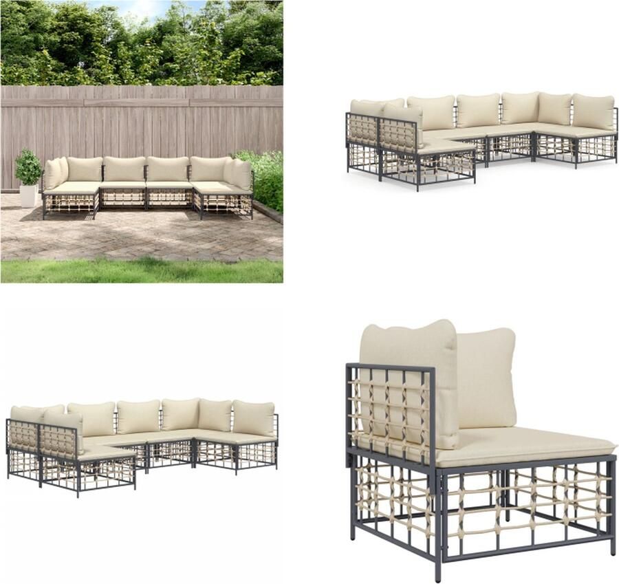 VidaXL 6-delige Loungeset met kussens poly rattan antracietkleurig Loungeset Loungesets Tuinset Tuinbank