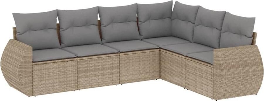 VidaXL 6-delige Loungeset met kussens poly rattan beige