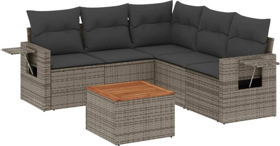 VidaXL 6-delige Loungeset met kussens poly rattan grijs