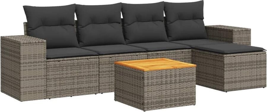 VidaXL 6-delige Loungeset met kussens poly rattan grijs