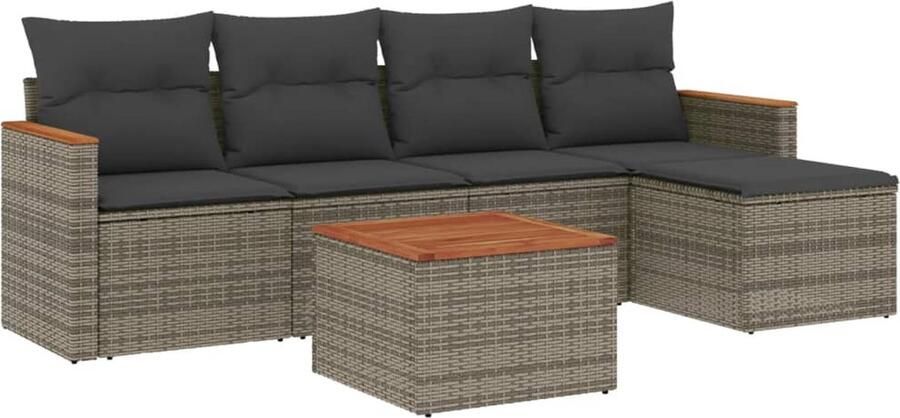 VidaXL 6-delige Loungeset met kussens poly rattan grijs