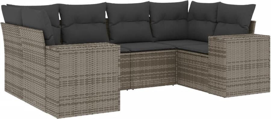 VidaXL 6-delige Loungeset met kussens poly rattan grijs