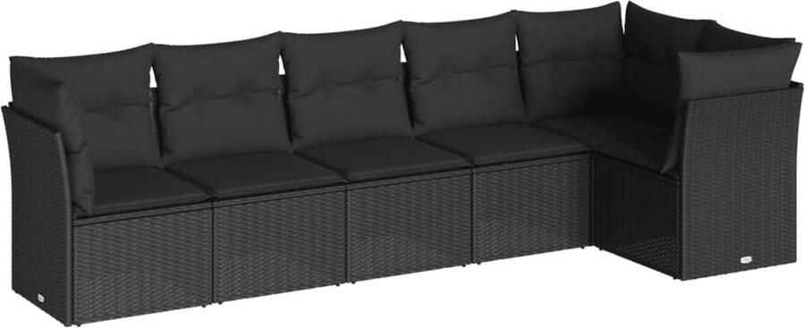 VidaXL 6-delige Loungeset met kussens poly rattan zwart