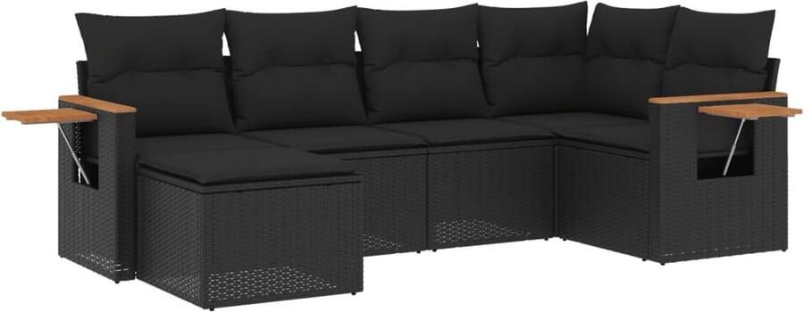 VidaXL 6-delige Loungeset met kussens poly rattan zwart