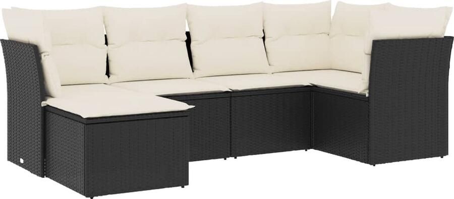 VidaXL 6-delige Loungeset met kussens poly rattan zwart