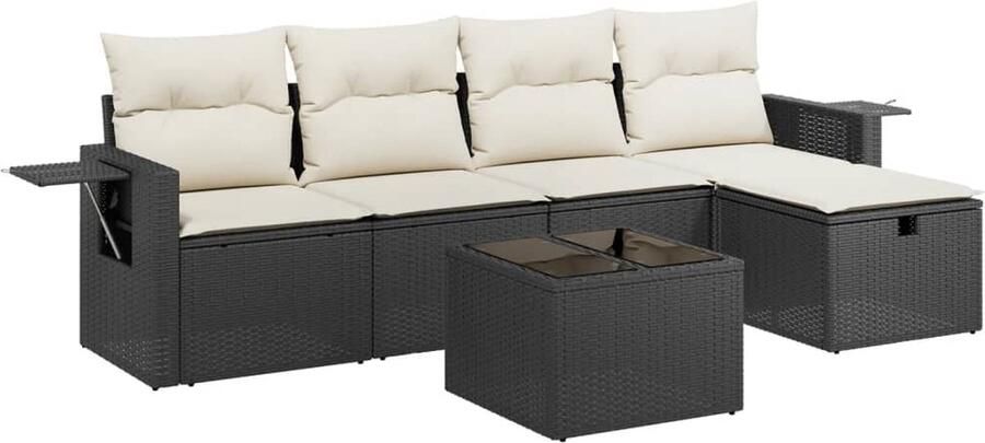 VidaXL 6-delige Loungeset met kussens poly rattan zwart