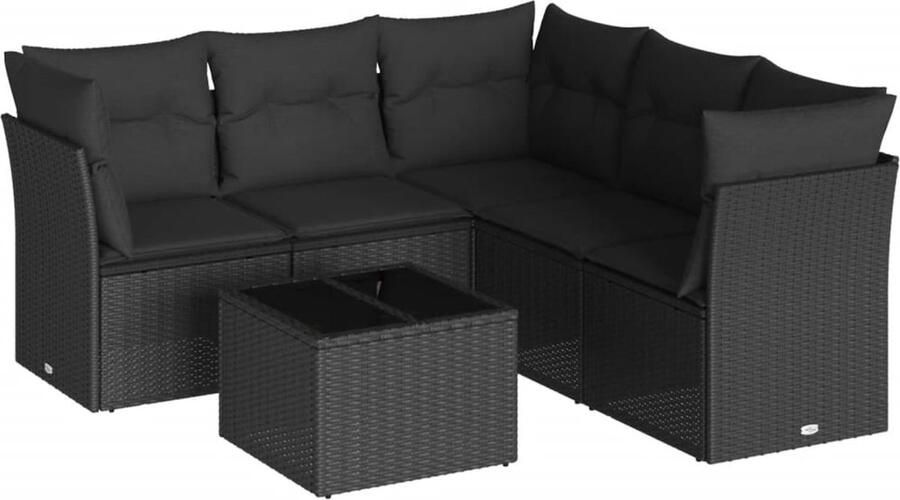 VidaXL 6-delige Loungeset met kussens poly rattan zwart