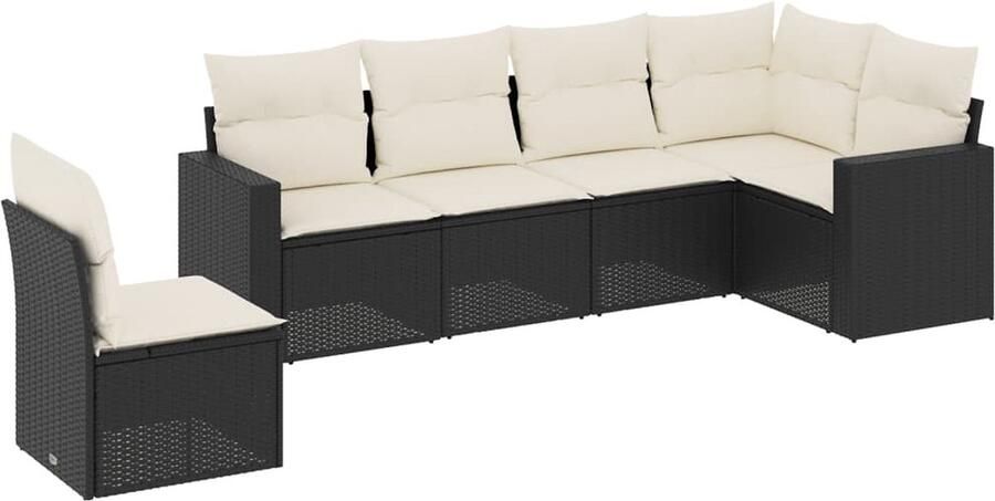 VidaXL 6-delige Loungeset met kussens poly rattan zwart