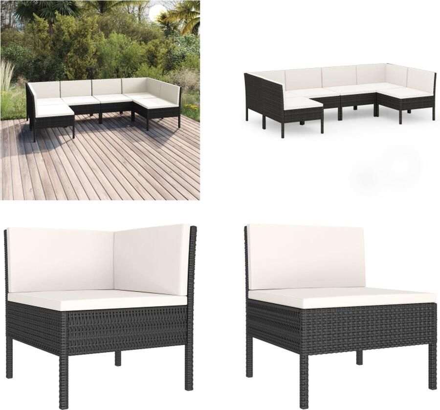 VidaXL 6-delige Loungeset met kussens poly rattan zwart Loungeset Loungesets Lounge Set Lounge Sets