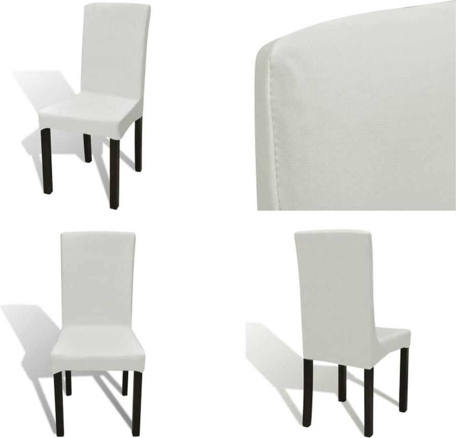 VidaXL 6 st Stoelhoezen recht stretch crèmekleurig Stoelhoes Stoelhoezen Stoel Hoes Stoel Hoezen