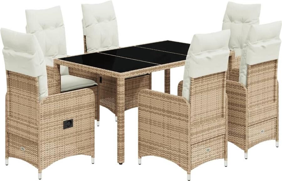 VidaXL 7-delige Bistroset met kussens poly rattan beige