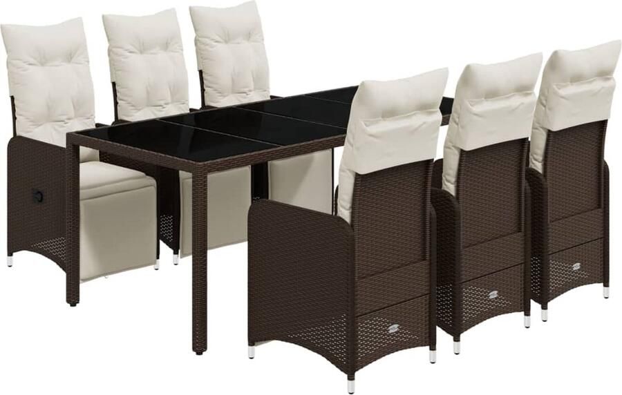 VidaXL 7-delige Bistroset met kussens poly rattan bruin