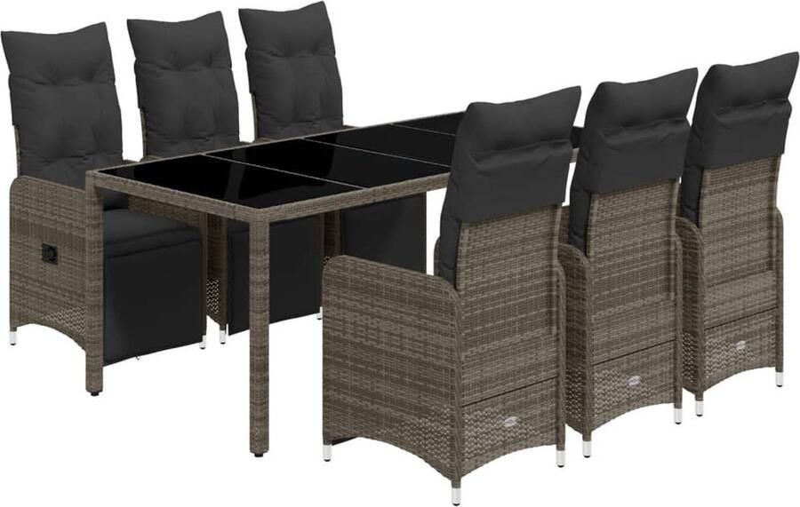 VidaXL 7-delige Bistroset met kussens poly rattan grijs