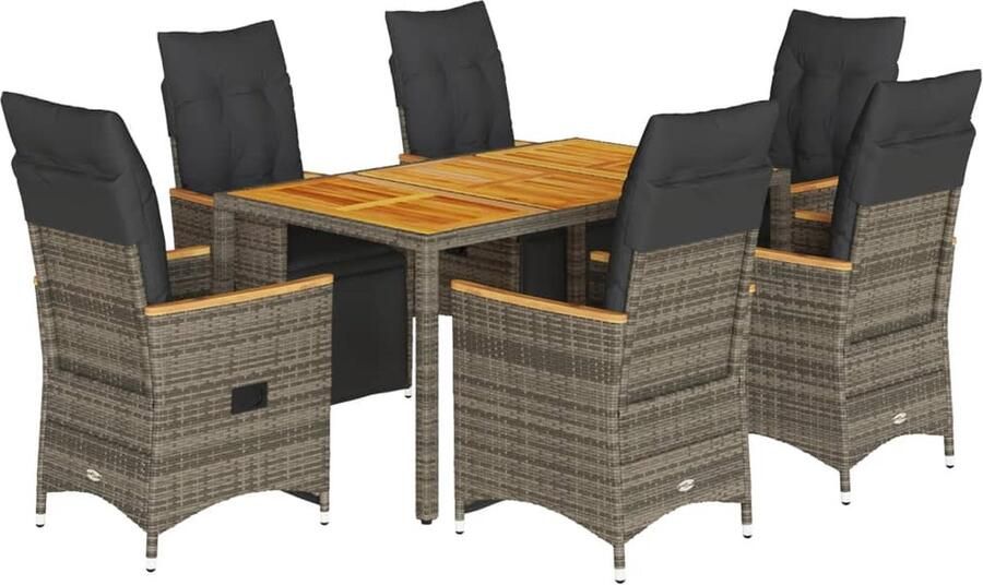 VidaXL 7-delige Bistroset met kussens poly rattan grijs