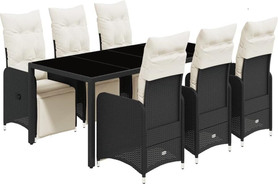VidaXL 7-delige Bistroset met kussens poly rattan zwart