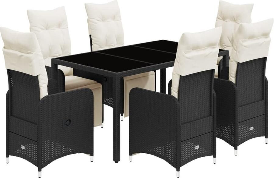 VidaXL 7-delige Bistroset met kussens poly rattan zwart