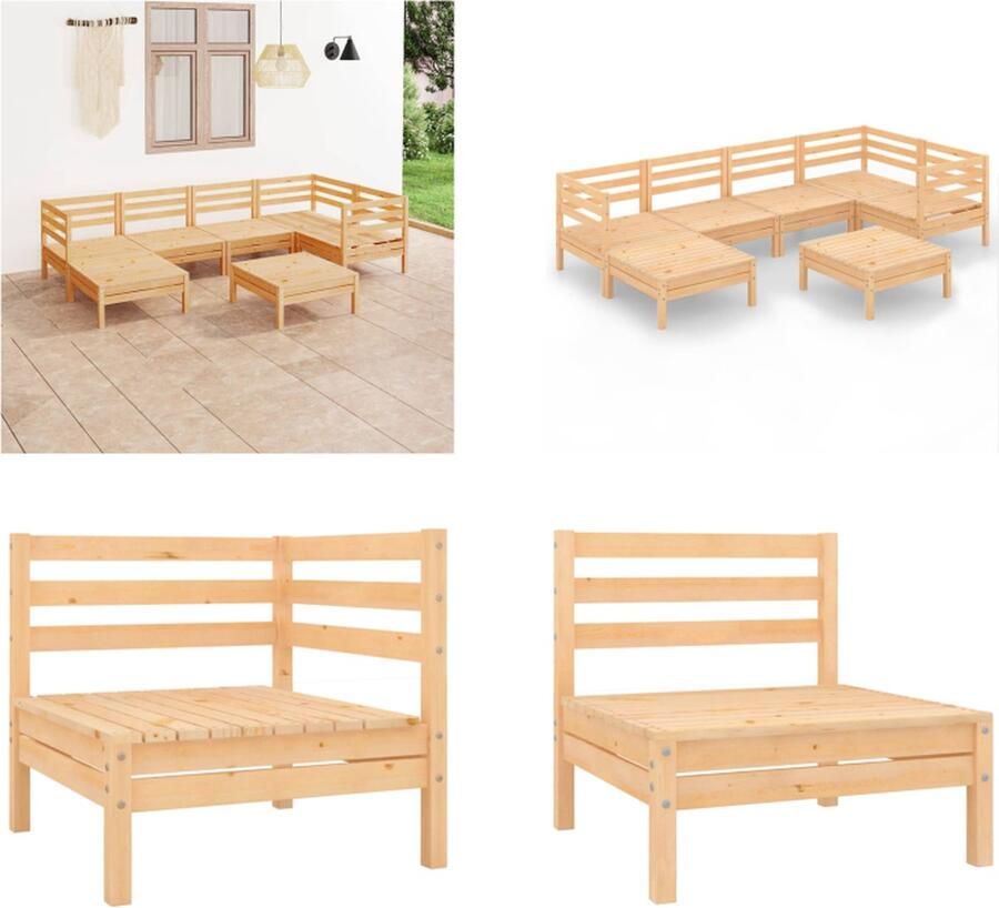 VidaXL 7-delige Loungeset massief grenenhout Poef Poefs Voetensteun Hocker