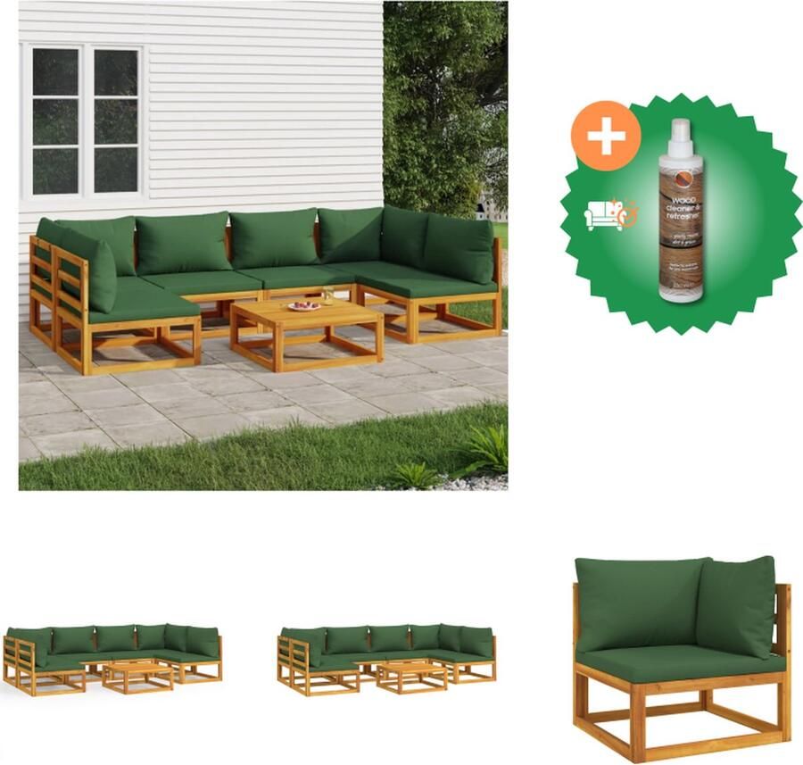 VidaXL Tuinset Acaciahout Modulaire Bank 68x68x29 cm (tafel) Groen Kussen Tuinset Inclusief Houtreiniger en verfrisser