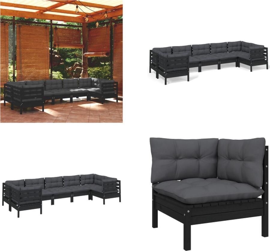 VidaXL 7-delige Loungeset met kussens grenenhout zwart Loungeset Loungesets Lounge Set Lounge Sets