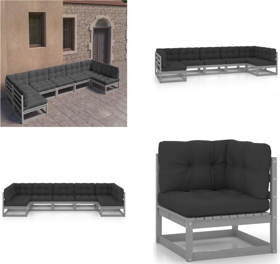 VidaXL 7-delige Loungeset met kussens massief grenenhout grijs Loungeset Loungesets Tuinsets