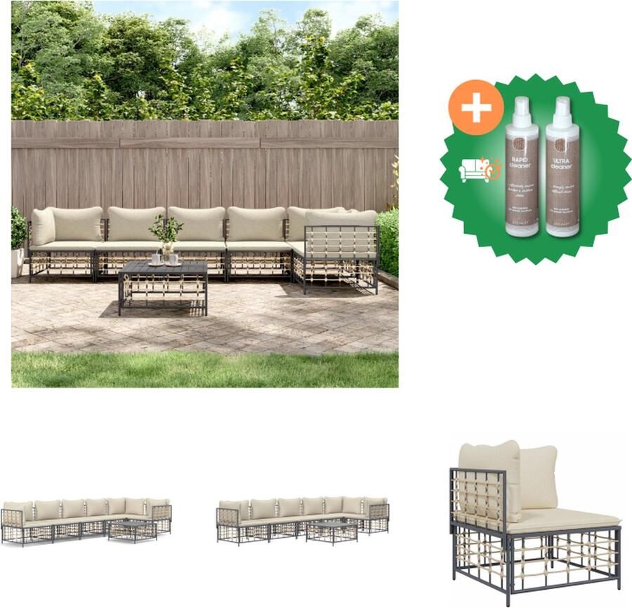 VidaXL 7 delige Loungeset met kussens poly rattan antracietkleurig Loungebank Inclusief Onderhoudsset