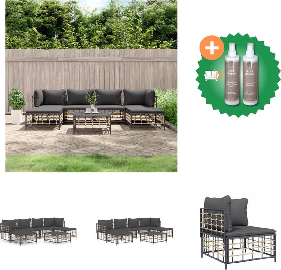 VidaXL 7 delige Loungeset met kussens poly rattan antracietkleurig Loungebank Inclusief Onderhoudsset