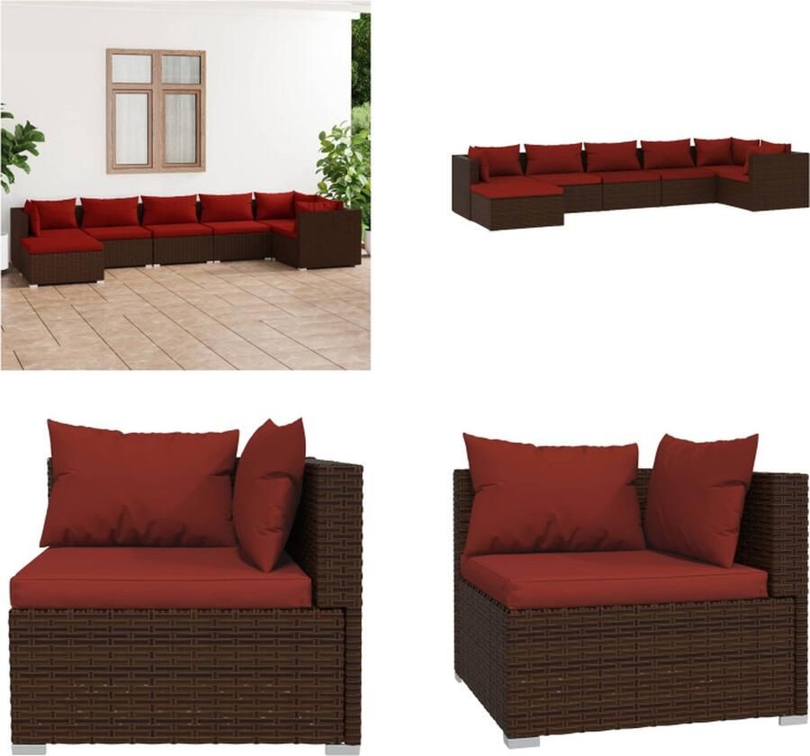 VidaXL 7-delige Loungeset met kussens poly rattan bruin Loungeset Loungesets Tuinset Rattan Loungeset
