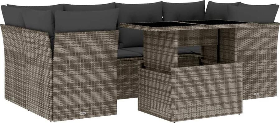 VidaXL 7-delige Loungeset met kussens poly rattan grijs