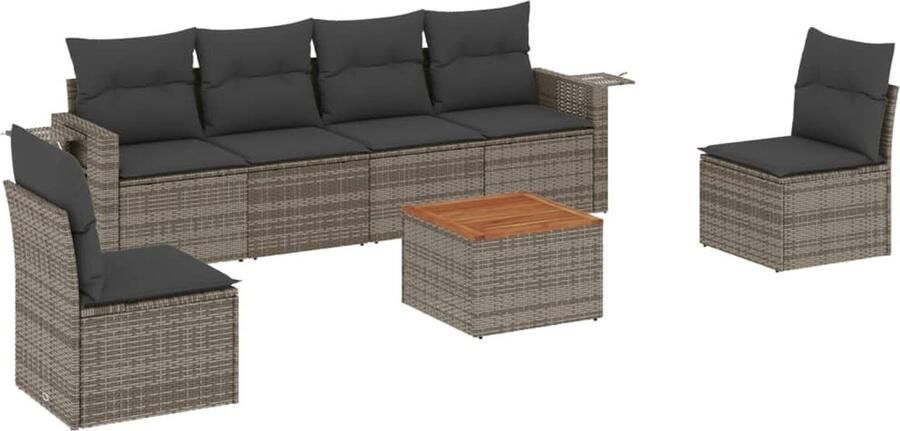 VidaXL 7-delige Loungeset met kussens poly rattan grijs
