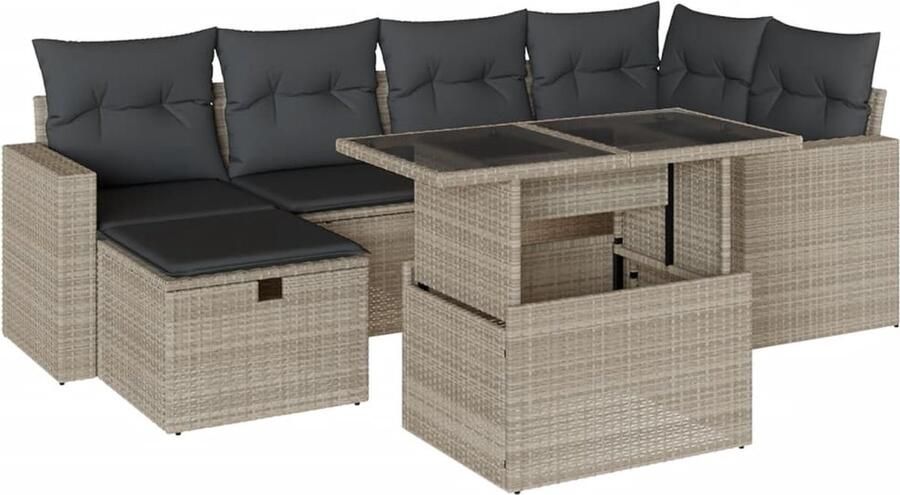 VidaXL 7-delige Loungeset met kussens poly rattan lichtgrijs
