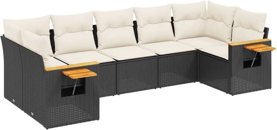 VidaXL 7-delige Loungeset met kussens poly rattan zwart