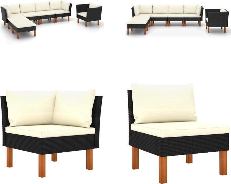 VidaXL 7-delige Loungeset poly rattan en eucalyptushout zwart Tuinstoel Tuinstoelen Loungestoel Loungestoelen