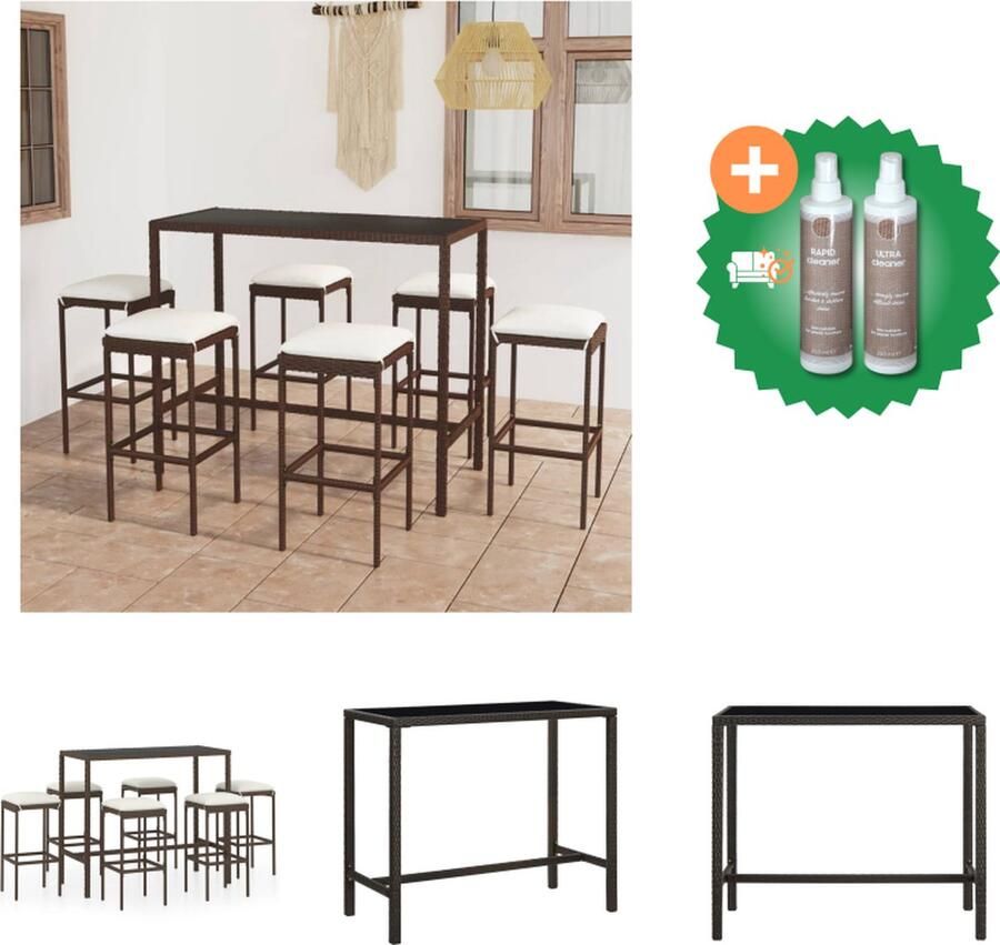 VidaXL Barset Garden Bruin 130 x 60 x 110 cm PE-rattan Gehard glas 6 krukken Montage vereist Tuinset Inclusief Onderhoudsset