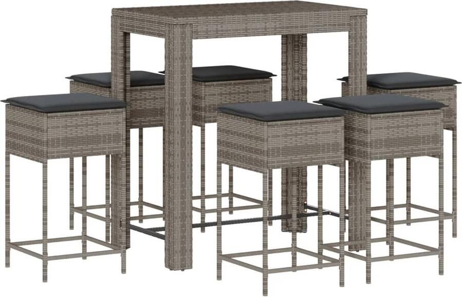 VidaXL 7-delige Tuinbarset met kussens poly rattan grijs