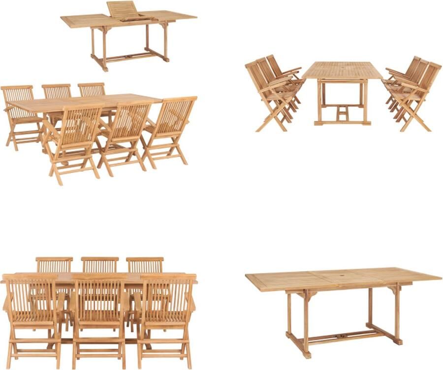 VidaXL 7-delige Tuinset 150-200x100x75 cm massief teakhout Eethoek Voor Buiten Eethoeken Voor Buiten Tuintafel En Stoel Tuintafels En Stoelen