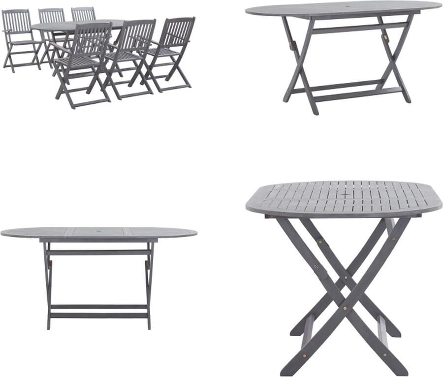 VidaXL 7-delige Tuinset massief acaciahout grijs Eethoek Voor In De Tuin Eethoeken Voor In De Tuin Opklapbare Eethoek Opklapbare Eethoeken