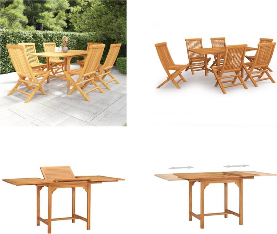 VidaXL 7-delige Tuinset massief teakhout Eethoek Voor In De Tuin Eethoeken Voor In De Tuin Opklapbare Eethoek Opklapbare Eethoeken