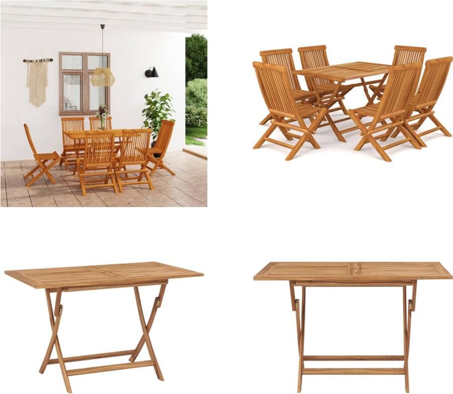 VidaXL 7-delige Tuinset massief teakhout Eethoek Voor In De Tuin Eethoeken Voor In De Tuin Opklapbare Eethoek Opklapbare Eethoeken