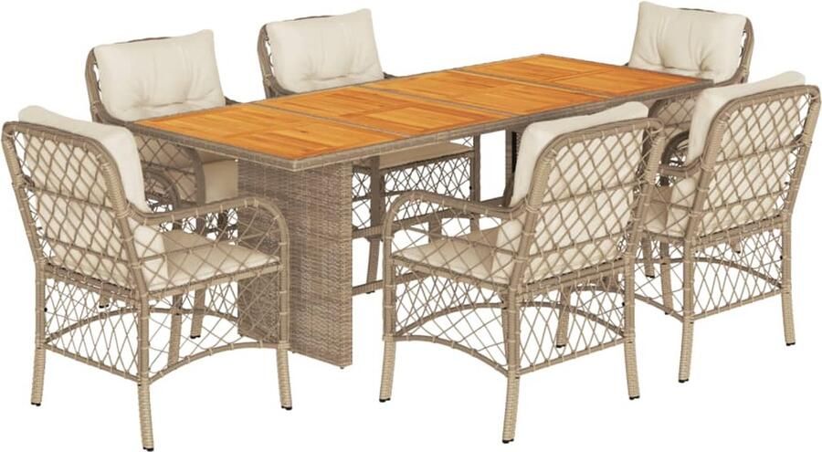 VidaXL 7-delige Tuinset met kussens poly rattan beige