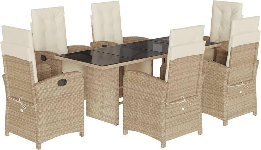 VidaXL 7-delige Tuinset met kussens poly rattan beige